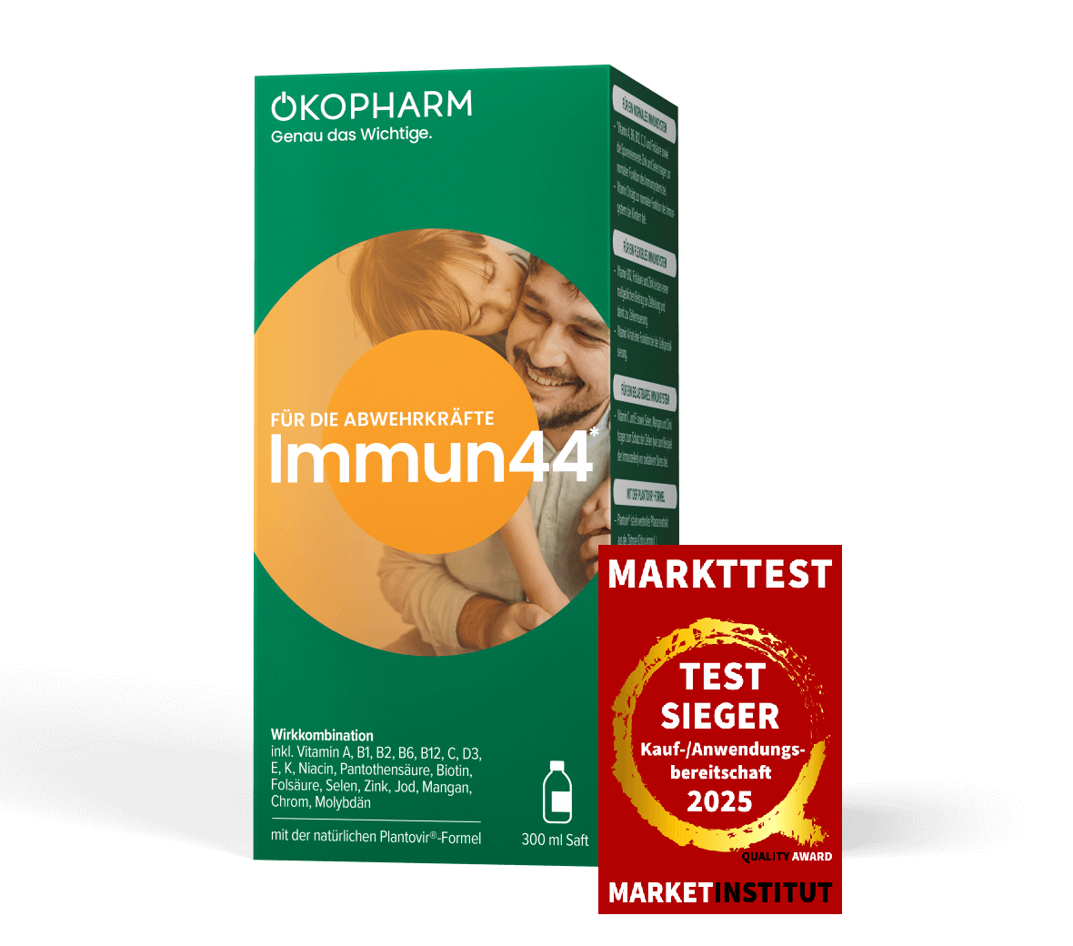 Immun44 300ml Saft Produktbild mit Testsiegel