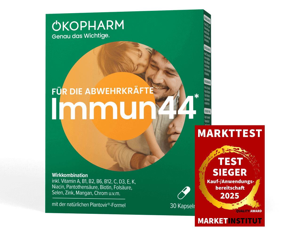 Immun 44 Kapseln Produktbild mit Testsiegel