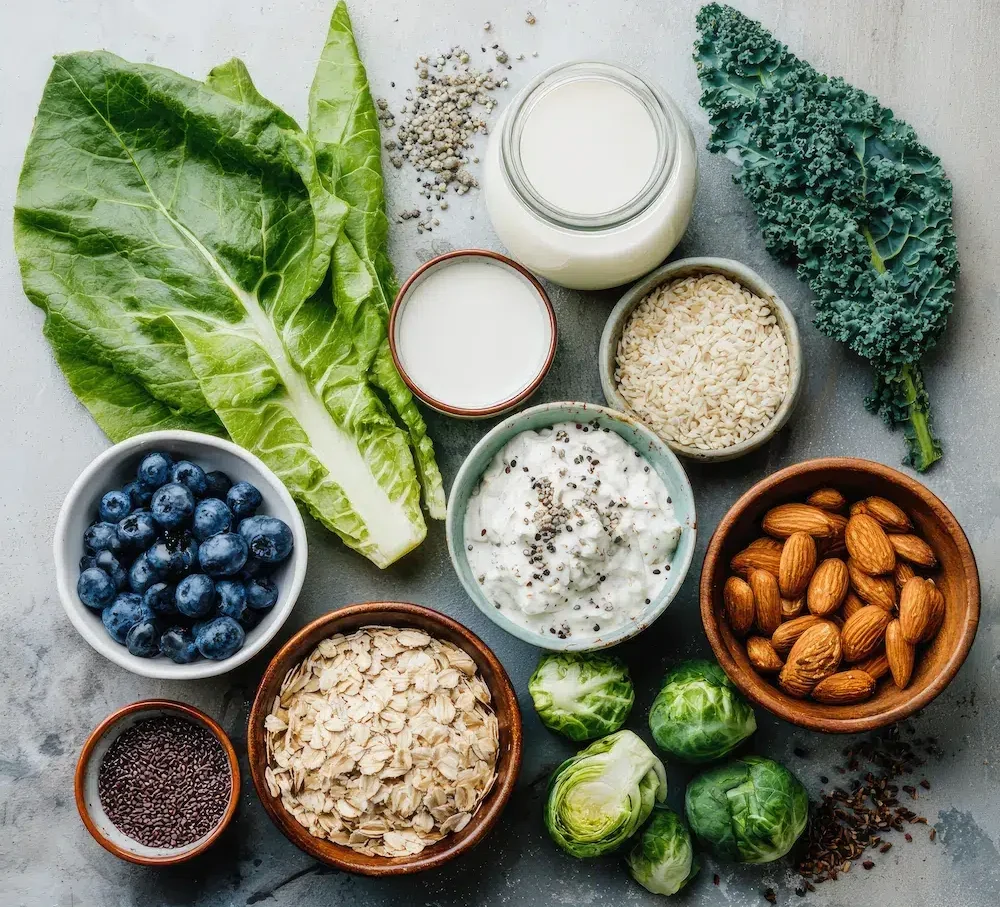 Diverses Obst und Gemüse sowie Haferflocken