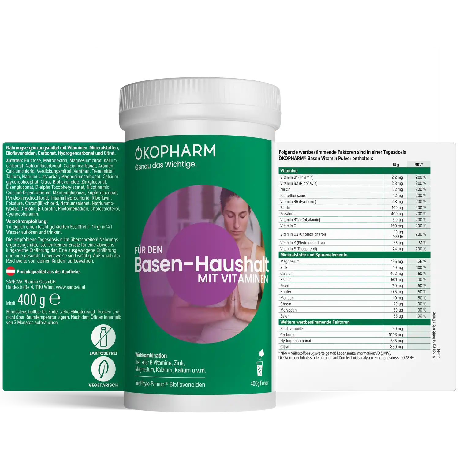 ÖKOPHARM Für den Basen-Haushalt mit Vitaminen, Inhaltstoffe 400 g Pulver